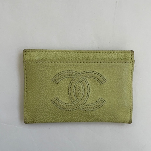 Chanel stitch CC mark Card case Caviar leather light yellow